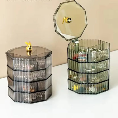 Rotating Jewelry Storage Box with Cover – Round Makeup & Accessories