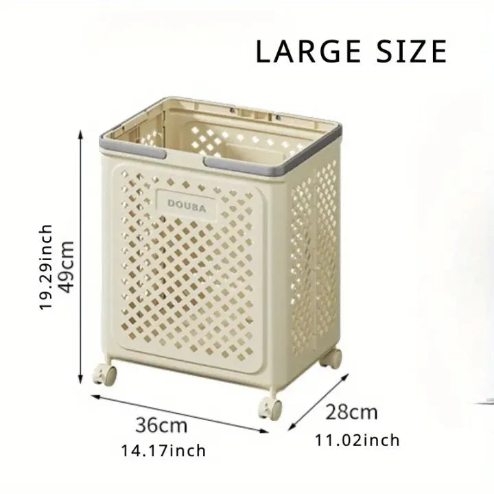 Space Saving Rolling Laundry Basket – Foldable Plastic Clothes Hamper with Wheels for Home