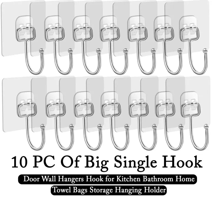 Heavy Duty Self‑Adhesive Wall Hooks – Punch‑Free Hanging Hooks for Kitchen, Bathroom, Towels & Bags