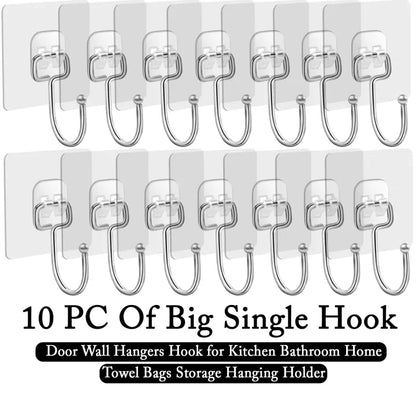 Heavy Duty Self‑Adhesive Wall Hooks – Punch‑Free Hanging Hooks for Kitchen, Bathroom, Towels & Bags