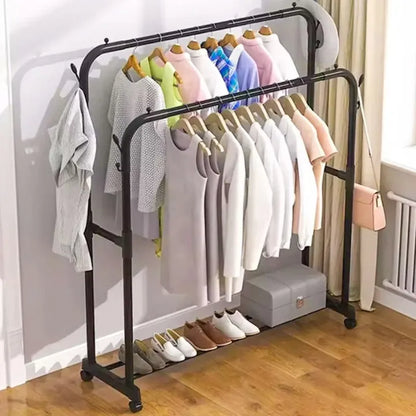 Double Pole Metal Garment Rack – 2-Tier Professional Storage Stand