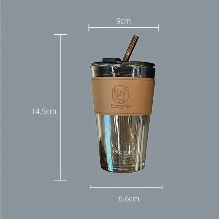 450ML Reusable Glass Tumbler – Coffee Cup with Straw & Sleeve