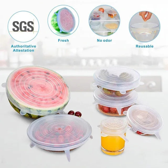 6PCS Reusable Silicone Stretch Lids – Vacuum Seal Food Covers for Bowls