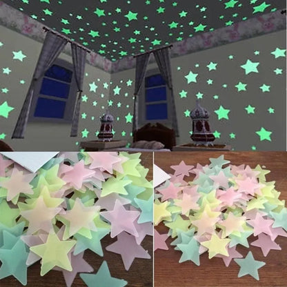 3D Glow Star Wall Stickers – 100PCS Luminous Ceiling Decor