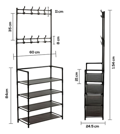 Coat & Shoe Rack with Dustproof Storage – Multi-Layer Organizer with Hanging Hooks