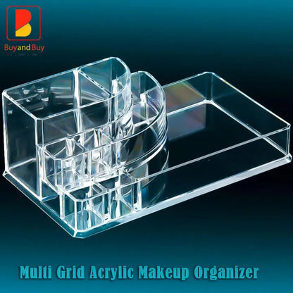 Multi-Grid Acrylic Makeup Organizer – Transparent Cosmetic Storage Box