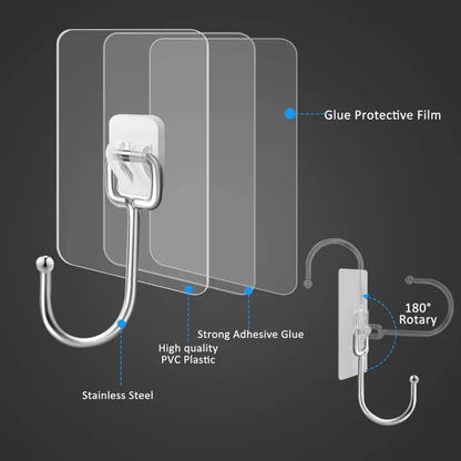 Heavy Duty Self‑Adhesive Wall Hooks – Punch‑Free Hanging Hooks for Kitchen, Bathroom, Towels & Bags