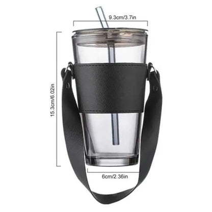Premium Transparent Glass Drinking Cup with Lid & Straw – Portable Bamboo Wrapped Beverage Tumbler