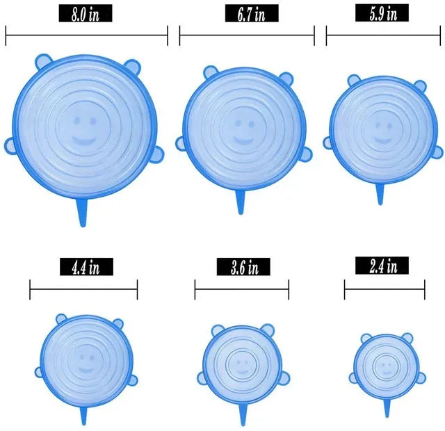 6PCS Reusable Silicone Stretch Lids – Vacuum Seal Food Covers for Bowls