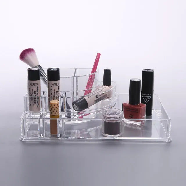 Multi-Grid Acrylic Makeup Organizer – Transparent Cosmetic Storage Box