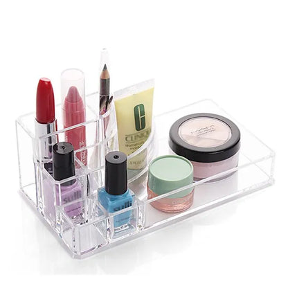 Multi-Grid Acrylic Makeup Organizer – Transparent Cosmetic Storage Box