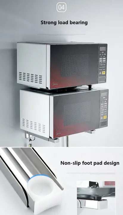 Microwave Wall Mount Rack – Folding Shelf with 2 Hooks