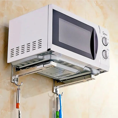 Microwave Wall Mount Rack – Folding Shelf with 2 Hooks