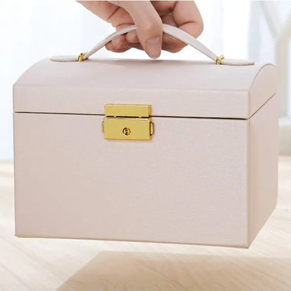 Two Layer Large Jewellery Organizer Box with Lock – PU Leather Jewellery Storage Case