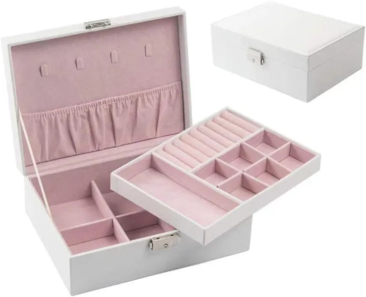 Two Layer Large Jewellery Organizer Box with Lock – PU Leather Jewellery Storage Case