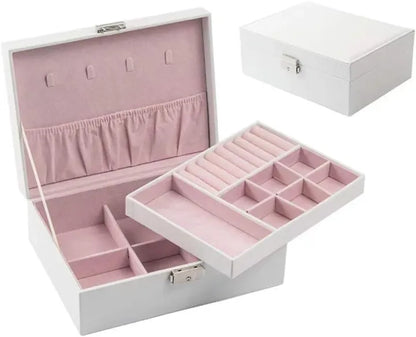 Two Layer Large Jewellery Organizer Box with Lock – PU Leather Jewellery Storage Case