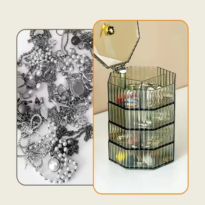 Rotating Jewelry Storage Box with Cover – Round Makeup & Accessories