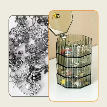 Rotating Jewelry Storage Box with Cover – Round Makeup & Accessories