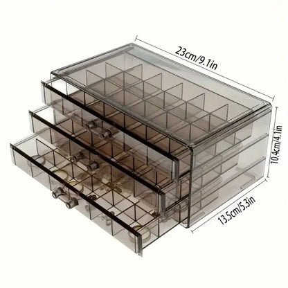 Acrylic 3-Drawer Jewelry Box Organizer – Velvet Lined 72 Grid Multi-Function Storage