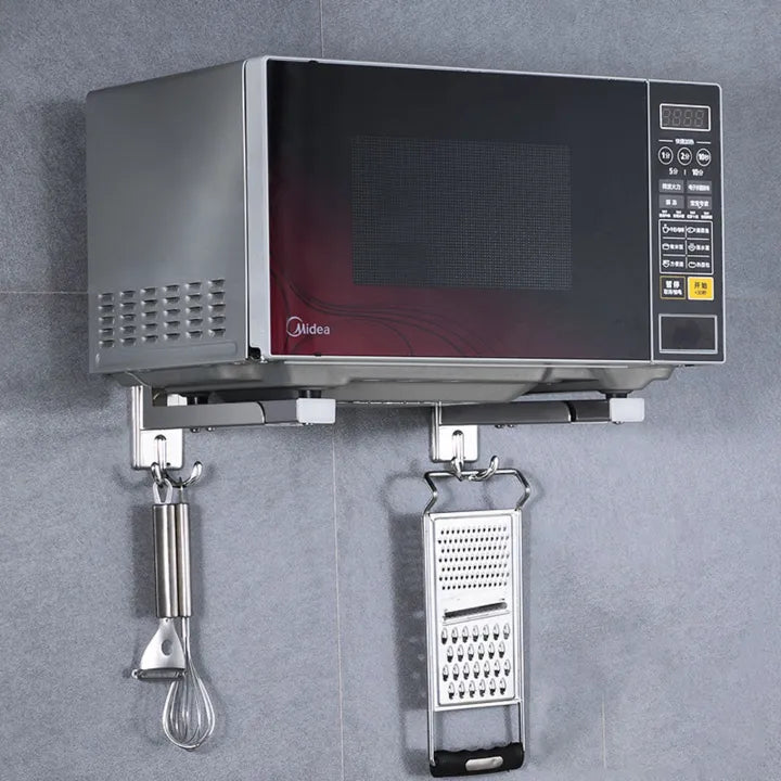 Microwave Wall Mount Rack – Folding Shelf with 2 Hooks