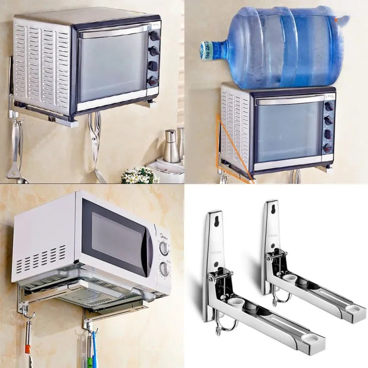 Microwave Wall Mount Rack – Folding Shelf with 2 Hooks