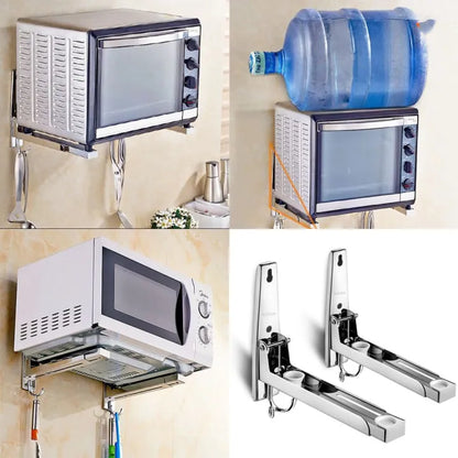 Microwave Wall Mount Rack – Folding Shelf with 2 Hooks