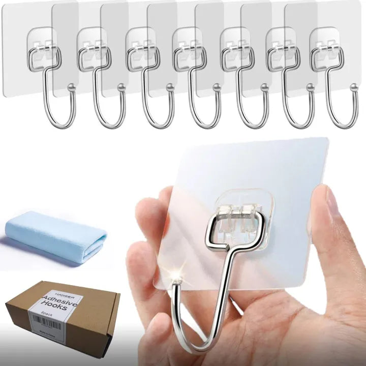 Heavy Duty Self‑Adhesive Wall Hooks – Punch‑Free Hanging Hooks for Kitchen, Bathroom, Towels & Bags