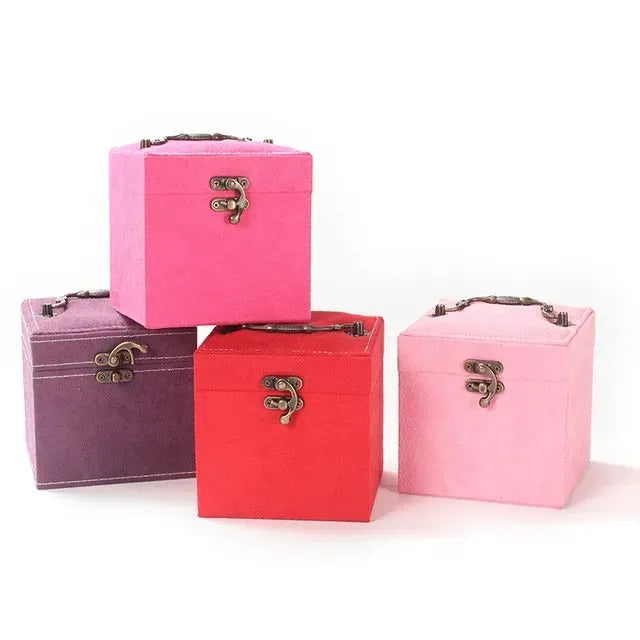 3 Layer Velvet Jewellery Box with Mirror & Decorative Handle