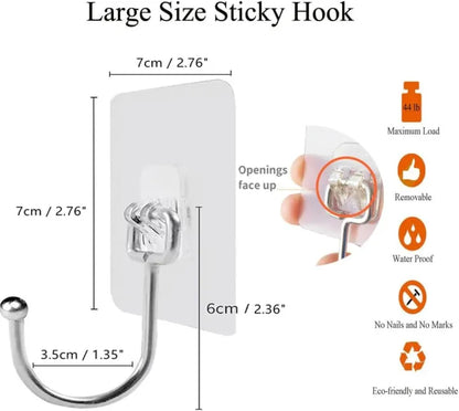 Heavy Duty Self‑Adhesive Wall Hooks – Punch‑Free Hanging Hooks for Kitchen, Bathroom, Towels & Bags