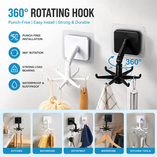 360 Rotating Hook – Punch Free Kitchen Wall Hanger
