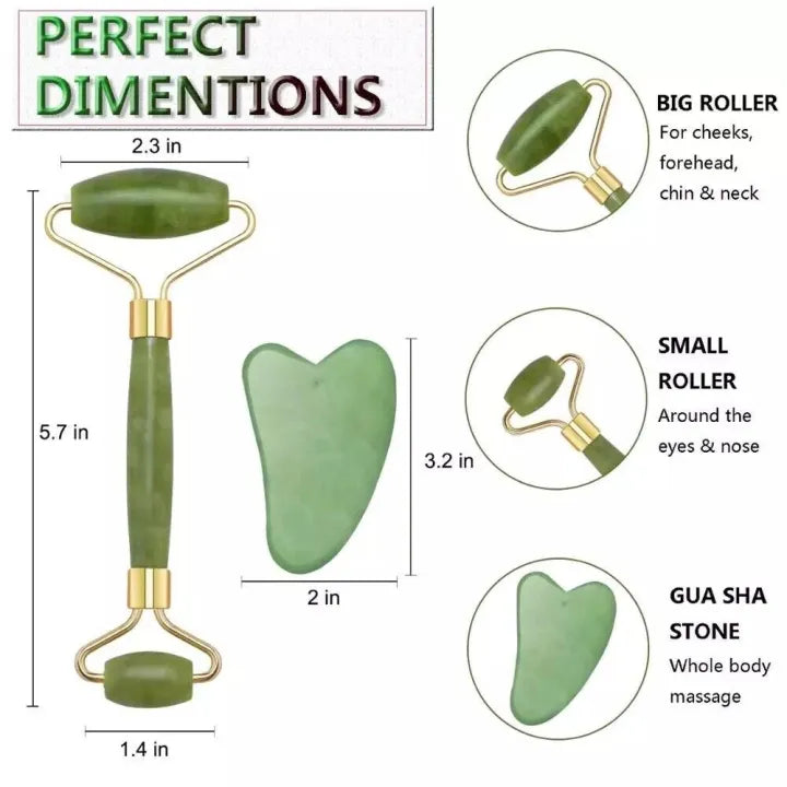 Natural Jade Roller & Gua Sha Set – Facial Massage & Anti‑Aging Skin Tool