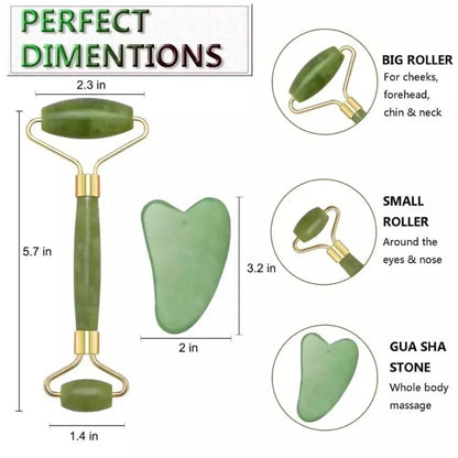 Natural Jade Roller & Gua Sha Set – Facial Massage & Anti‑Aging Skin Tool