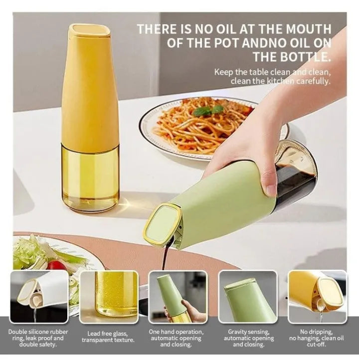 450ml Auto-Opening Glass Oil Bottle – Leakproof Kitchen Dispenser