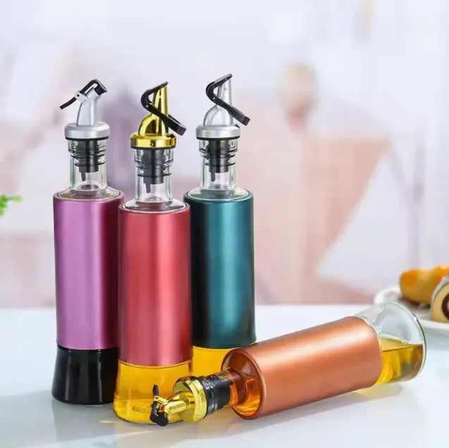 Premium Transparent Glass Oil Storage Bottle with Stainless Steel Pourer – Kitchen Cooking & Seasoning Dispenser