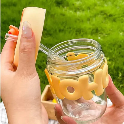 High Quality 350ML Glass Tumbler with Secure Lid – Reusable Straw Water Bottle for Daily Use