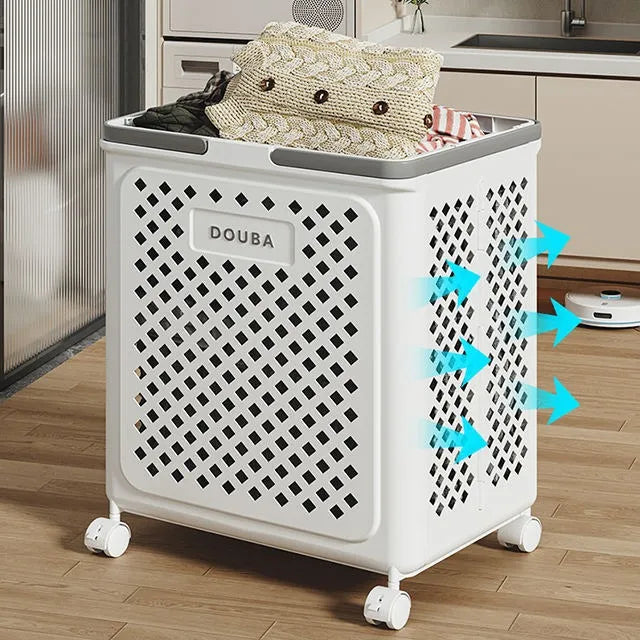 Space Saving Rolling Laundry Basket – Foldable Plastic Clothes Hamper with Wheels for Home