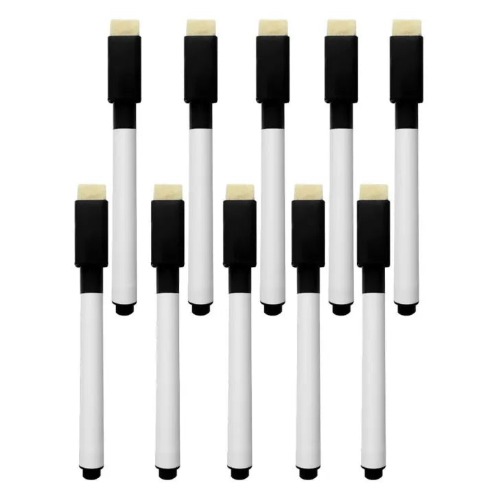 5 Pcs Whiteboard Marker with Duster – Black Ink Dry Erase Markers for Kids, School & Office