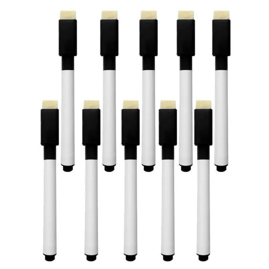 5 Pcs Whiteboard Marker with Duster – Black Ink Dry Erase Markers for Kids, School & Office