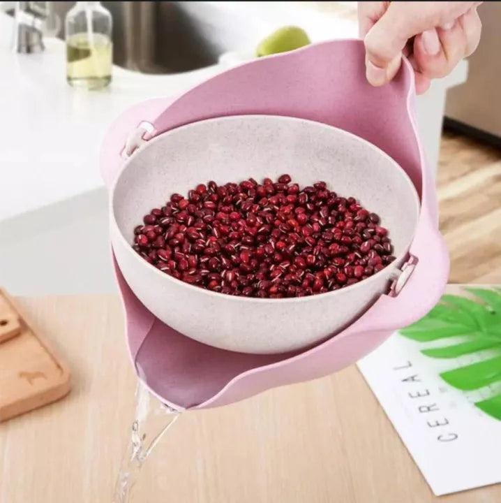 2‑in‑1 Strainer Bowl – Kitchen Fruit & Veg Washing Basket