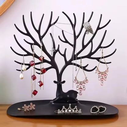 Elegant Deer Tree Jewelry Organizer Stand – Multi Tier Necklace, Bracelet & Earring Display with Storage Tray