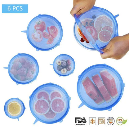 6PCS Reusable Silicone Stretch Lids – Vacuum Seal Food Covers for Bowls