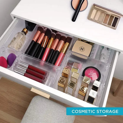 Clear Acrylic Drawer Organizer Set – Multipurpose Storage Trays for Makeup, Bathroom, Kitchen & Office