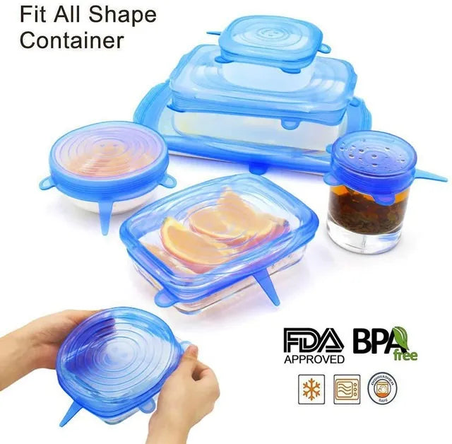 6PCS Reusable Silicone Stretch Lids – Vacuum Seal Food Covers for Bowls