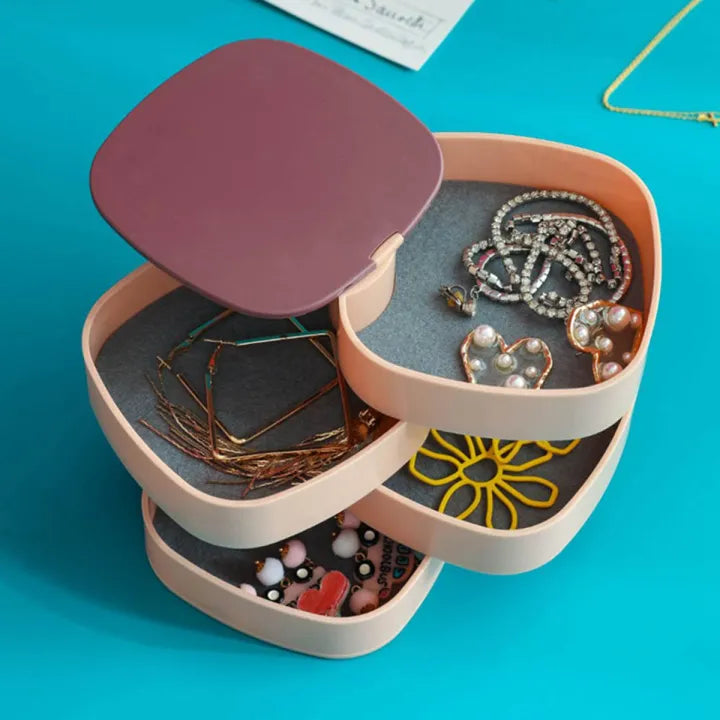 360° Rotating Jewelry Storage Box – 4 Layer Portable Travel Jewellery Organizer