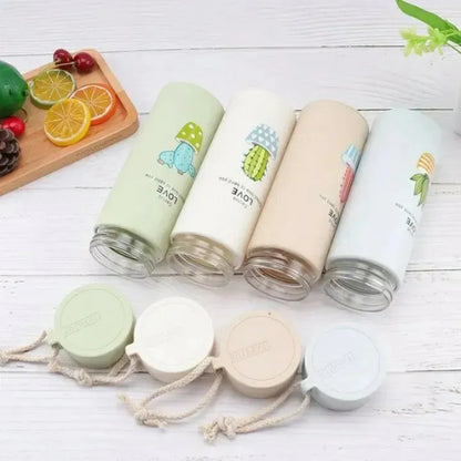 Premium 400ML Glass Water Bottle with Cactus Design – Leakproof BPA Free Portable Drinking Bottle