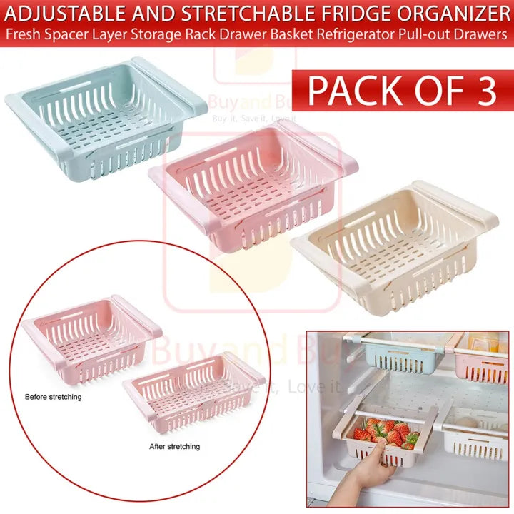 3PCS Fridge Storage Rack – Expandable Food Organizer Tray
